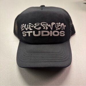 Supervsn Studios Wavy Logo Trucker Hat Black Mesh SnapBack One Size Los Angeles